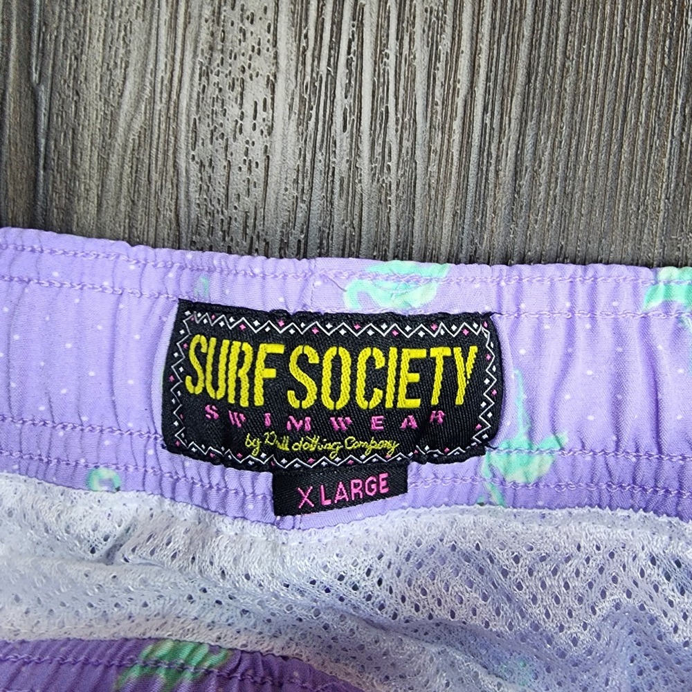 Surf Society Swim Trunks Men's Size XL Green Flamingo Pattern Swimwear Beach - Picture 2 of 7